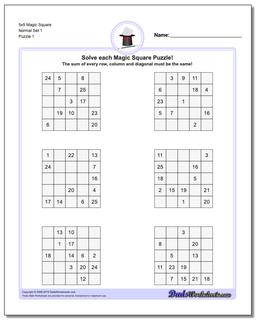 A 5x5 magic square puzzle for kids and adults to practice critical problem-solving skills and develop logical thinking.