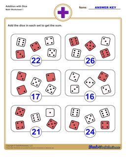 Dice Addition Worksheets