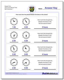 Start From Five Minute Intervals Analog Elapsed Time Worksheet