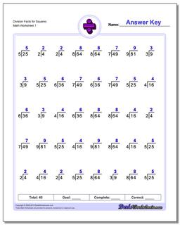 Division Worksheet for Roots