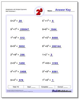 Exponents Worksheets