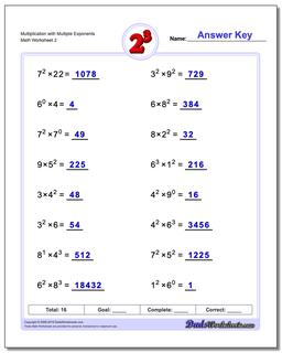 Exponents Worksheets