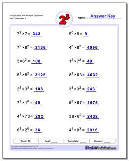 Exponents Worksheets