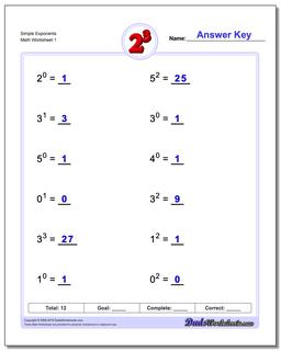 Exponents Worksheets