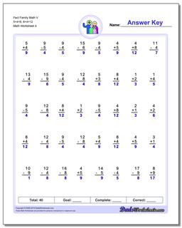 Fact Family Worksheets