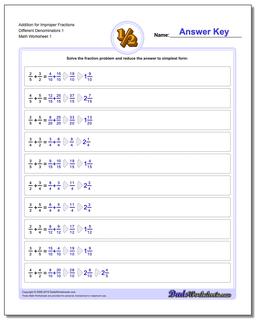 Improper With Different Denominator Fraction Worksheet Addition Worksheet