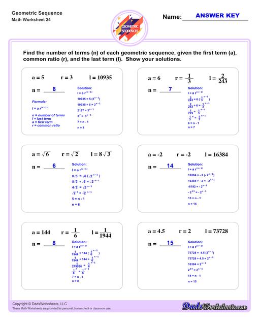 Geometric Sequences Worksheets