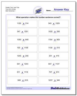 Greater Than and Less Than Worksheet for Time