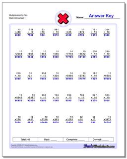 Multiplication Worksheet Factors of Ten