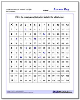 Multiplication Worksheet Grids