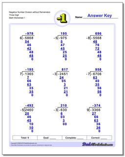 Long Division Worksheet Negative Numbers