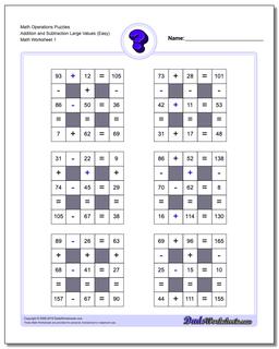 Addition and Subtraction with Missing Operations (Large) Number Grid Puzzle