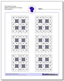 A simple number grid puzzle for kids to practice basic arithmetic operations like addition and subtraction in a fun and engaging way.