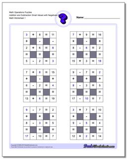 Multiplication and Division with Missing Values Negatives (Small) Number Grid Puzzle