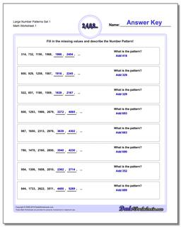 Number Patterns with Large Numbers Worksheet