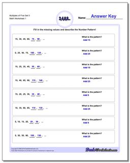 Number Patterns with Multiples of Five Worksheet