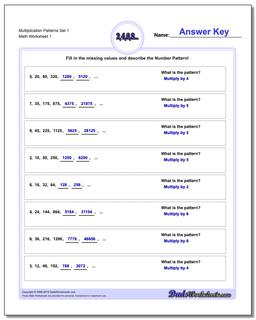 Number Patterns Multiplication Worksheet