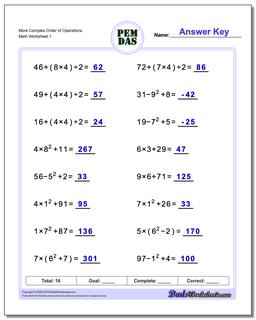 Order of Operations Worksheets
