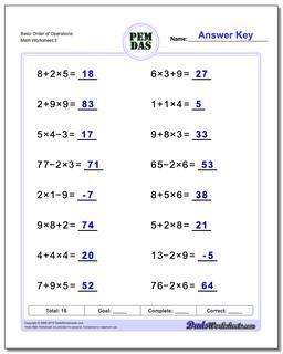 Order of Operations Worksheets