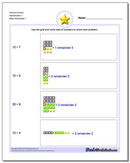 Picture Math Division Worksheet Remainders