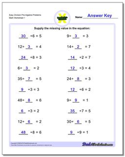 Pre-Algebra Division Worksheet Problems Worksheet