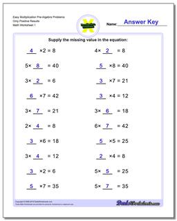 Pre-Algebra Multiplication Worksheet Problems Worksheet