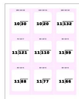 Division by 10, by 11, by 12 Printable Flash Cards