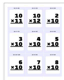 Multiplication x10, x11, x12 Printable Flash Cards