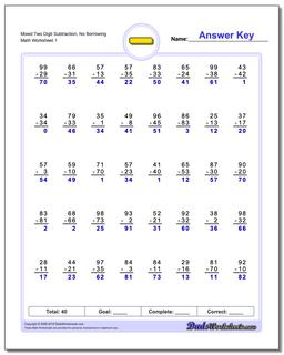 No Borrowing Subtraction Worksheet