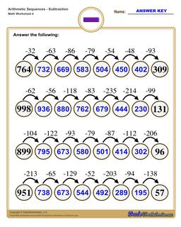 Subtraction Worksheet for Sequences