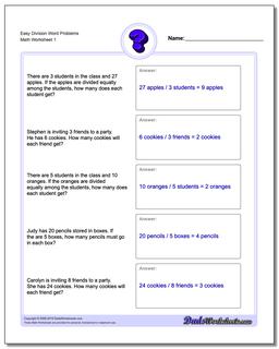 Word Problems Worksheet Division Worksheet