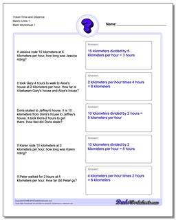 Word Problems Worksheet Travel Time (Metric)